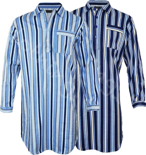 Mens Night Shirt Traditional Striped Nightshirt Flannel Warm 100% Cotton  M-XXL