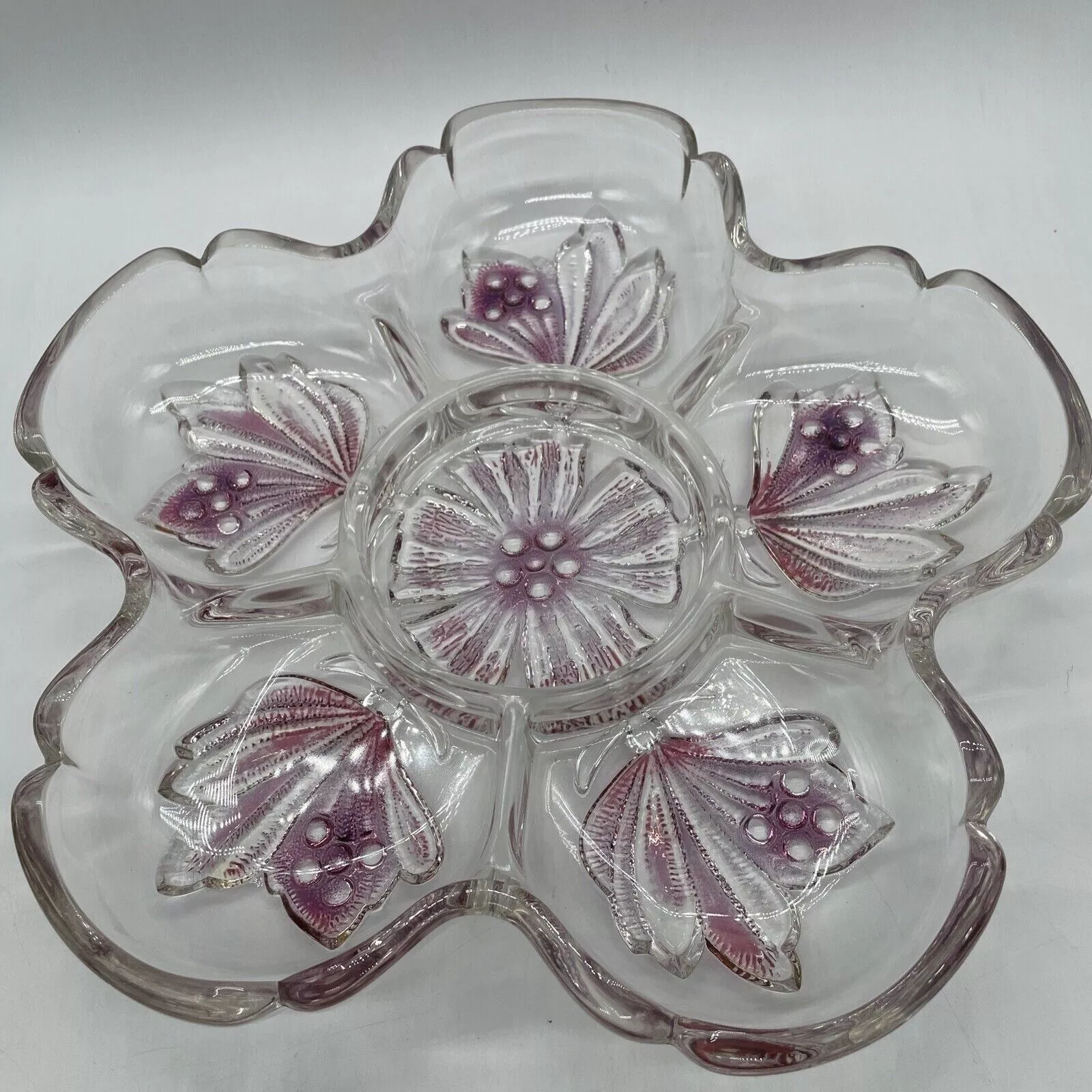 German Renaissance Hors D’oeuvres 6 Compartments Platter Walther Glass-Unused