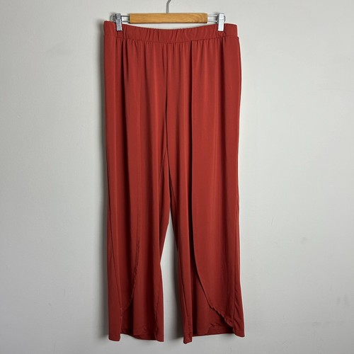 H By Halston Womens Large Pants Rust Orange Wide Leg Flowy Pull On Crop LP