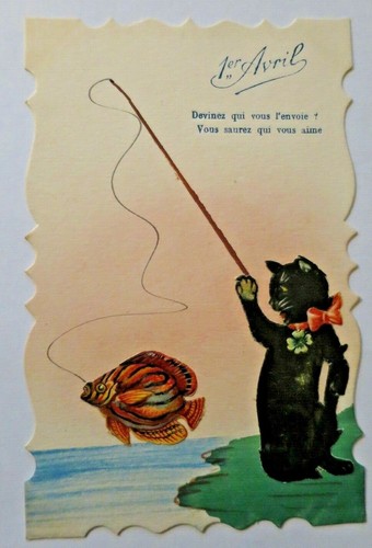 CPA Ancienne - Deux Poissons Dans Une épuisette - Carte Fantaisie 1er Avril - Paris 75