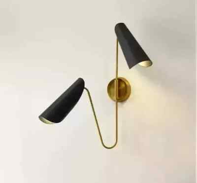 1950 Mid Century Italian Diabolo Wall Sconce Light Fixture Raw Brass Dual Shade