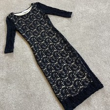 New Look Cameo Rose Black Lace Bodycon Dress MIDI Dress Size 8