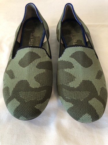 Rothys klassisch Camouflage grün waschbar lässig flach Stretch Komfort Größe 10 1/2