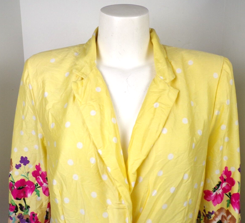 Chaqueta Blazer Grande Floral Amarillo De Colección Notaciones Mujer Forrada Lunares Blancos - Imagen 4 de 11