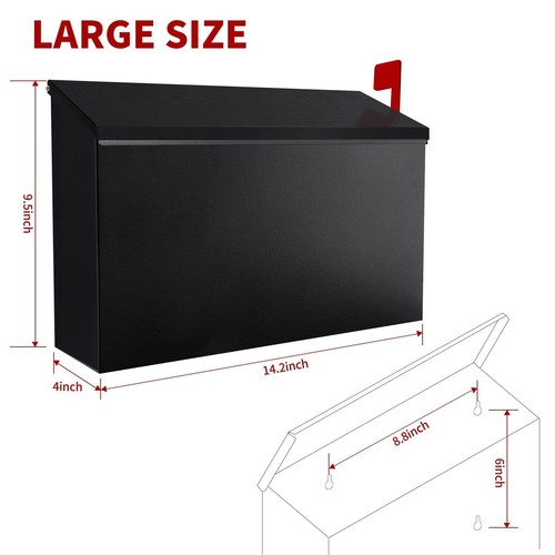 Wall-Mount Mailbox with Flag Metal Mail Box for Outside Large Capacity Rust- - Picture 7 of 7