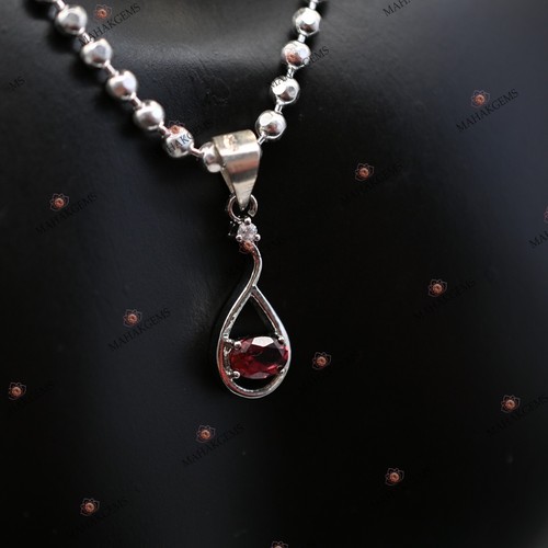 Collar de diseñador certificado con colgante de granate rojo natural sin calentar de plata 925 de 1,49 g - Imagen 4 de 4