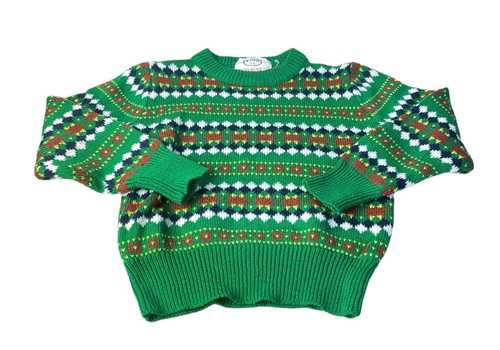 Vintage Izod JG Green Christmas Knit Sweater Long Sleeve Kids Size 6 Hong Kong