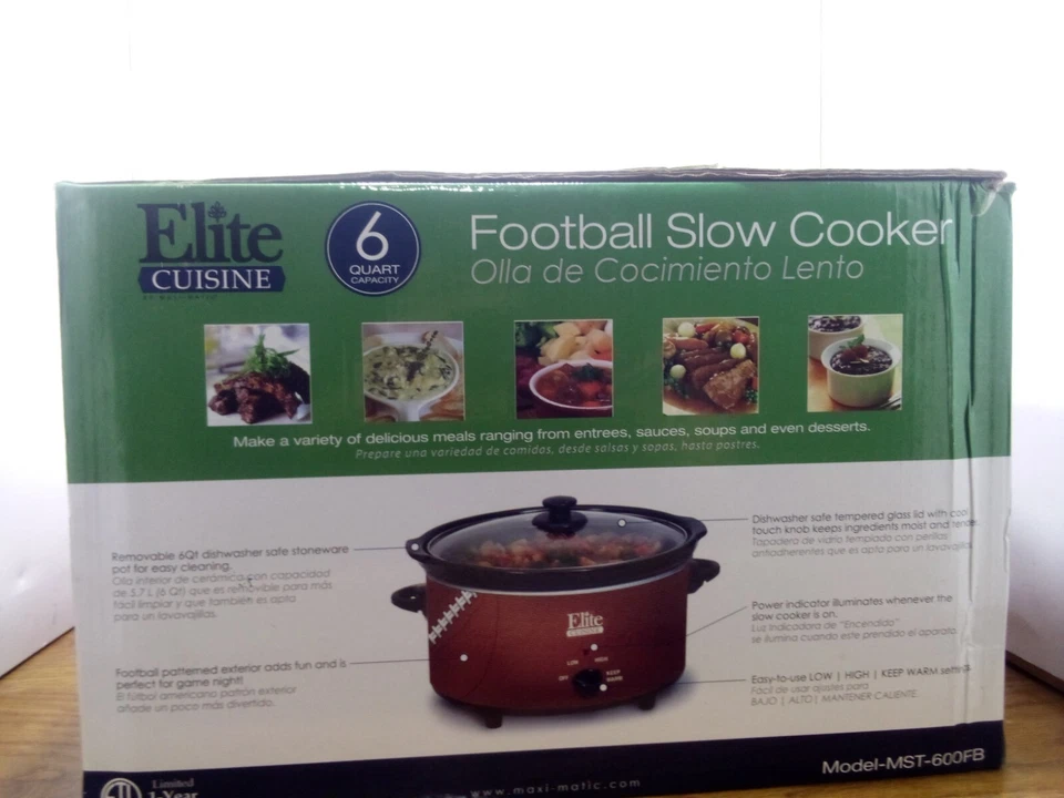 Elite Cuisine 6quart Football Slow Cooker Model MST-600FB - Image 3 of 4