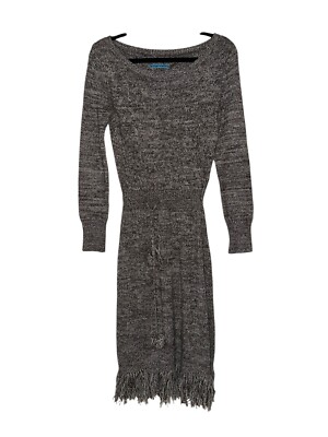 Alice + Olivia Sweater Dress Size Medium Cable Knit Belted Fringe Midi Boho  L/S | eBay