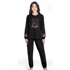 Joyspun 2X Women's French Terrycloth Holiday Pajama Gift Set 2-Piece Black