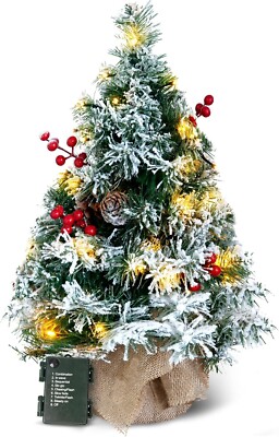 Joiedomi 24'' Schnee beflockt vorbeleuchteter Tischplatte Weihnachtsbaum für bestes Weihnachtshaus
