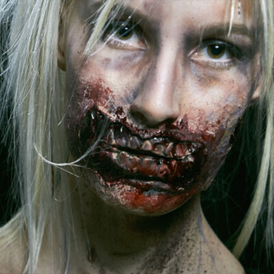 Exit-Skin Horror Halloween Naturlatex Wunde Maske Prothese Zombie Mund Angelina