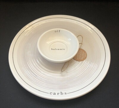 MUD PIE Bread ''Carbs Oil Balsamic'' Appetizer Plate with Attached Dip Bowl New