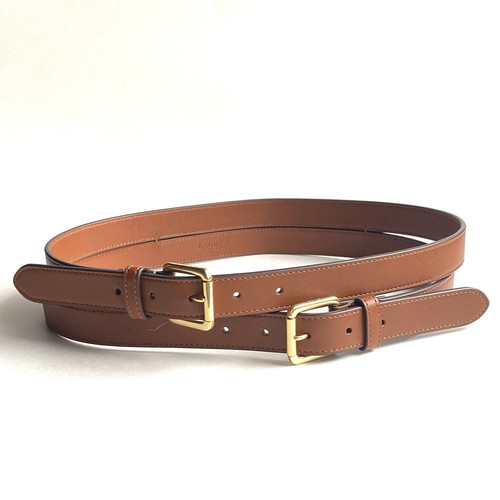 Lauren Ralph Lauren Belt Double Buckle Stacked Women S Brown Leather 2” Wide - Picture 2 of 20