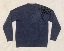 Hoptahe Homme Mens Medium Cashmere Wool V Neck Sweater Y2K L/S Pullover Blue EUC