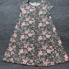LOFT Floral Knit Shift Dress Womens Medium Olive Green Pink Cap Sleeve Midi