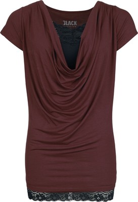 Black Premium by EMP Damen bordeaux-rotes T-Shirt mit schwarzem Top 2-in-1