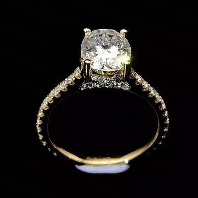 2,85 TCW Ovalschliff Moissanit versteckter Heiligenschein Set Verlobung Hochzeit 9K Gelbgold