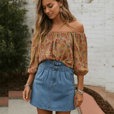 Vintage 80s Gitano Double Belted Denim Skirt Size 11/12 Made in Hong Kong
