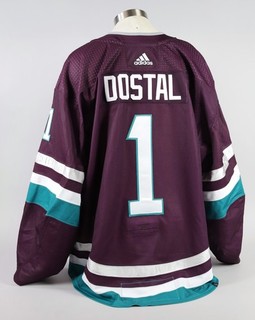 2023 24 Lukas Dostal Ducks Game Used 30Th Anniversary Jersey Set 2