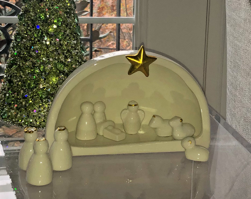 White Miniature Ceramic Nativity Scene Set Modern Minimalist