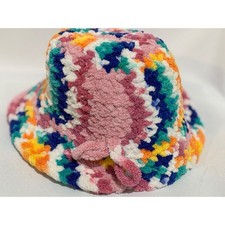 Handmade Crochet Bucket Hat Cloche Toddler Girls Multi Color Boho Winter