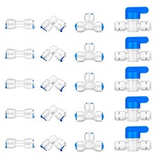 1/4" Quick push to connect Water fittings Kit For Ro 0.25 Inch, Blue, White