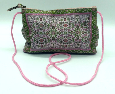 Derin Crossbody Small Shoulder Pink/Green Embroidered Cloth Bag