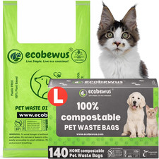 100 Compostable Pet Waste Disposal Bag 140 Ct. Plant-Based Cat Litter Poop Wa