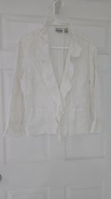 Chico's White Ruffle Front Open Jacket Size 1 Lightweight Long Sleeve