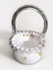 Fenton Crest Milk Glass Hand Painted Violet Flowers Basket