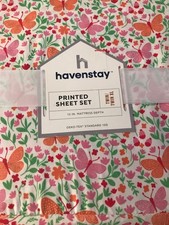 Twin XL Printed Sheet Set Pink butterfly orange flower Pattern