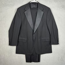 Jos. A. Bank 2PC Wool Tuxedo Suit Mens 46R 38X27 Black Peak Lapel Blazer Pleated