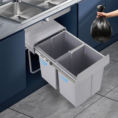Pull Out Trash Kitchen Under Cabinet Waste Container Double Garbage Can 40L
