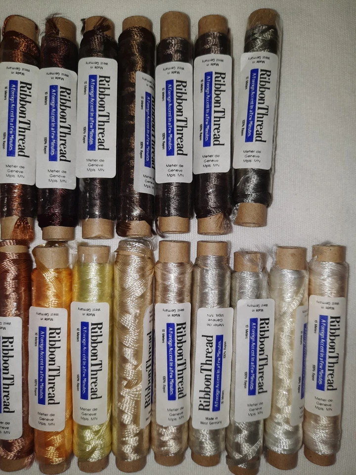 VTG West Germany ~ Rayon Ribbon Thread ~ Mixed Colors  ~ 36 spools ~ 10 meters - Image 2 of 4