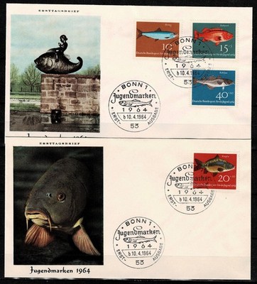 Bund MiNr.  412-415 auf 2 FDC - Fische