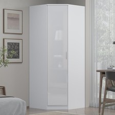 REFLECT 1 Door Corner Wardrobe - White Gloss Fronts & Matt White Carcass