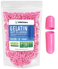 Size 3 Pink Empty Gelatin Pill Capsules Kosher Gel Caps Gluten-Free Made in USA