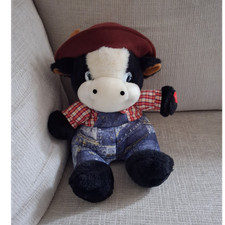 Gantz Battery Operated Plush Cow Toy with Red Hat and Overalls, 1988