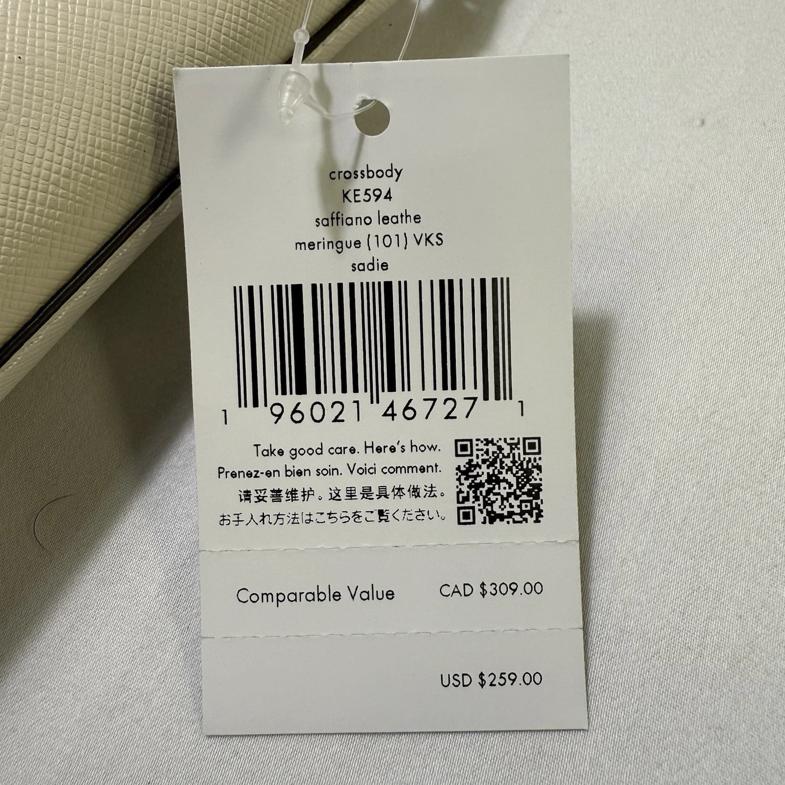 Borsa a tracolla Kate Spade Sadie borsa in pelle bianca meringa KE594 nuova con etichette $259 prezzo consigliato dal produttore