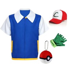 Boys Ash Ketchum Cosplay Costume Kids Anime Jacket Gloves Hat Ball Halloween — image 7
