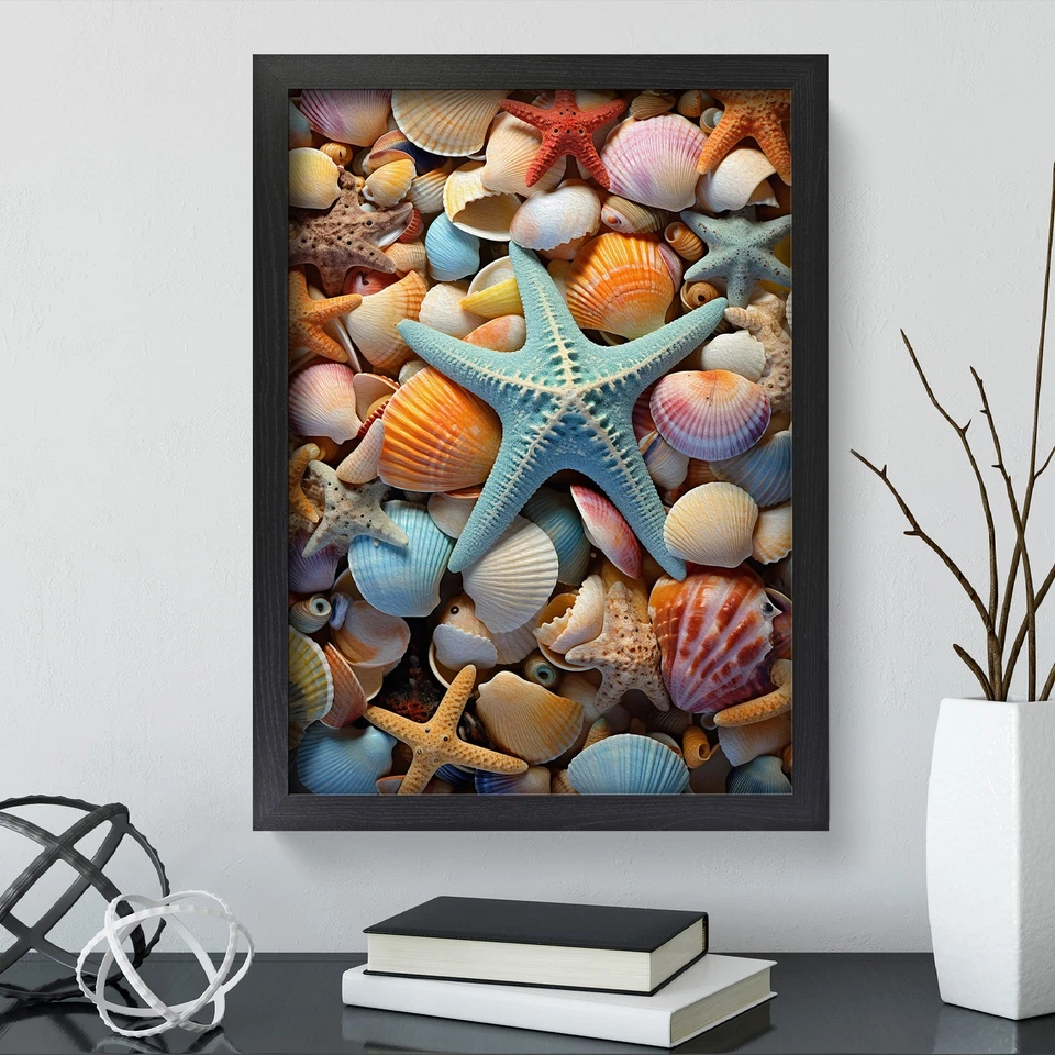 Framed Seashell Abstract Art Wall Art Canvas Print Poster Picture, Home Decor - Image 3 of 4