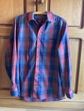 Walbusch Herren Hemd 41/42 extraglatt blau/rot kariert 