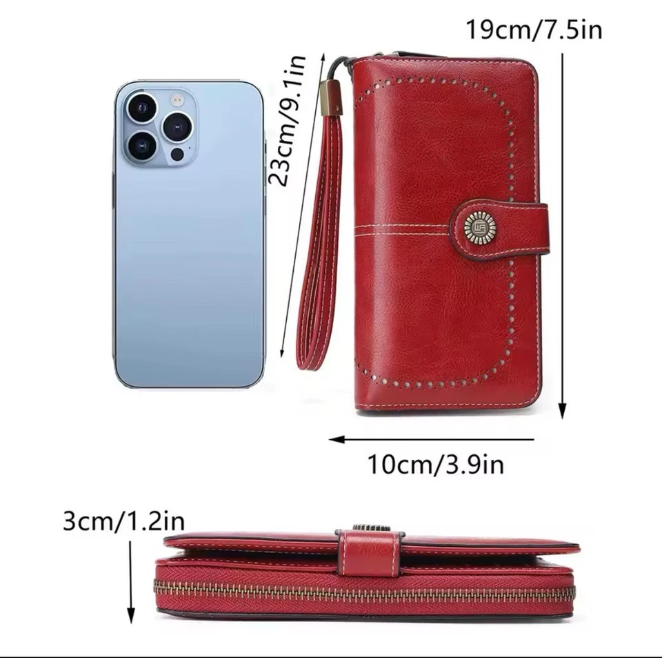 Damen Clutch Geldbörse mit Handyfach Leder Geldbeutel Handtasche Portemonnaie - Bild 4 von 4