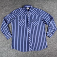Vintage Wrangler Shirt Men XLT Blue Stripe Western PearlSnap Rodeo Y2k 0532