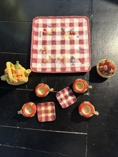 Vintage Popular Imports Mini Tea Set Fruit Picnic 11 Piece Resin 1994 with Box