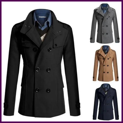 Chaqueta De Lana Para Hombres Abrigo Con Botones Elegante Grueso Invierno Moda - product listing photo