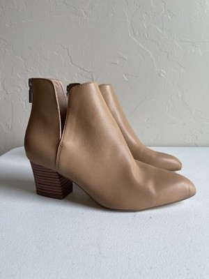 JUSTFAB Cove US 6.5 Tan Faux Leather Block Heel Pointed Toe Booties