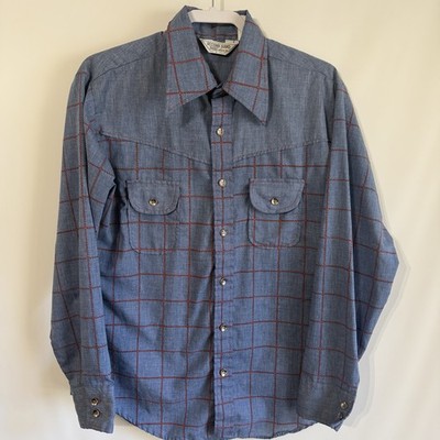 Second Hand Rose Mack Vintage Western Chambray Plaid Shirt Men s Large Dagger