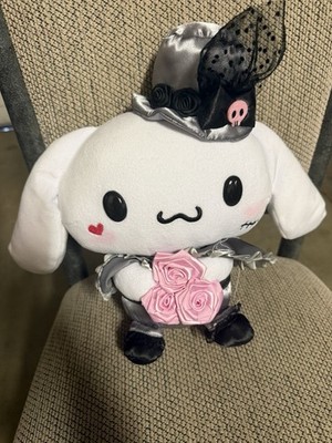 Sanrio Cinnamoroll Plush Stuffed Animal w/ Black Veil Hat & Pink Rose Bouquet